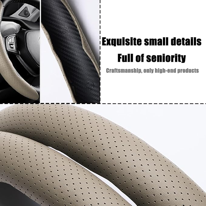 LoyaForba Car Steering Wheel Cover, Universal 15 Inch Leather Segmented Auto Steering Wheel Protector, Anti-Slip and Soft Breathable, Car Interior Accessories for Most Vehicle, SUV, Truck (Beige)