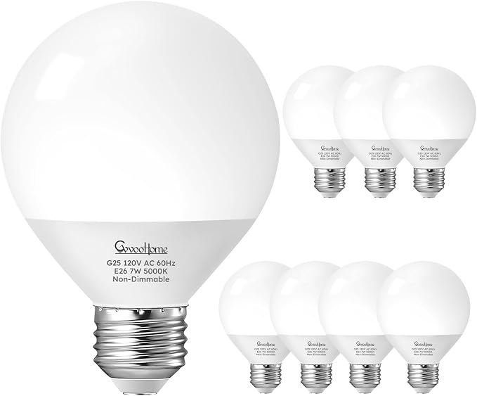 GvvooHome Vanity Light Bulbs for Bathroom, G25 LED Globe Light Bulbs for Makeup Mirror Dressing Room, 60W Equivalent, 2700K Soft White, 800LM, E26 Base, Non-Dimmable, 8-Pack