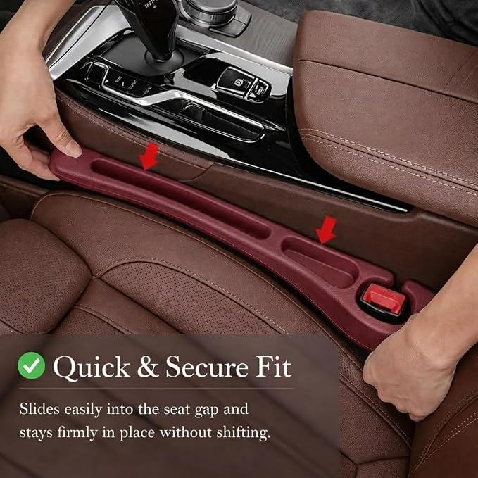 Seat Gap Filler 2 Pack, Car Seat Gap Plug with Storage Slot for Phone & Keys, High-Density Elastic Car Slot Organizer for Most Cars, SUVs, and Trucks - Red