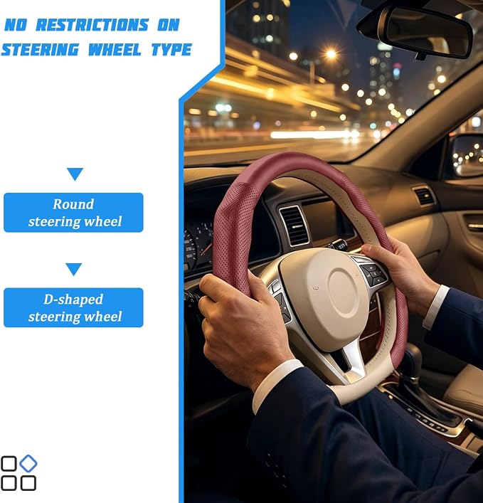 Car Steering Wheel Cover, Comfortable Grip Non-Slip Breathable Vehicle Steering Wheel Protector, Automotive Interior Decoration Accessories, Universal Fit (Red)
