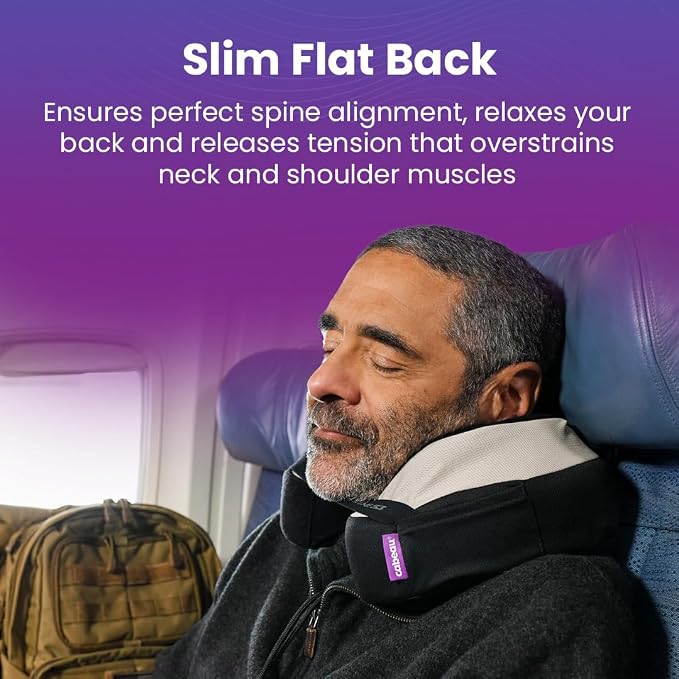 Cabeau Travel Neck Pillow for Airplanes – The Neck’s Evolution, TNE S3 – Supportive Memory Foam Design for Long Haul Flights – Attachable Seat Straps and 360° Support (Amsterdam Rainbow)