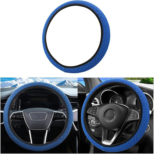 Car Elastic Stretch Steering Wheel Cover, 14.5-15" Breathable Ice Silk Anti-Slip Vehicle Steering Wheel Protector, Comfy Auto Interior Protection Accessories, Universal Fit (Blue)