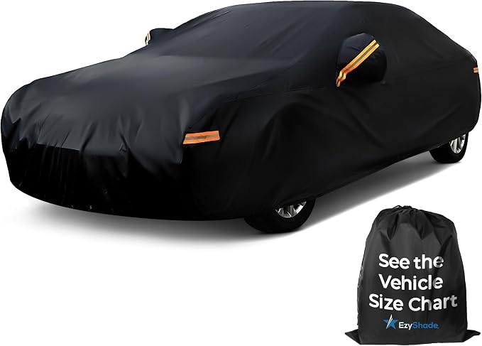 EzyShade Multi-Layer Car Cover Waterproof All Weather - See Vehicle Size-Chart - Outdoor Full Exterior Covers for Automobiles - Sedan Hatch SUV - Rain Snow Sun Wind - Black, Size A4 (See SizeChart)
