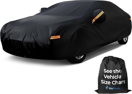 EzyShade Multi-Layer Car Cover Waterproof All Weather - See Vehicle Size-Chart - Outdoor Full Exterior Covers for Automobiles - Sedan Hatch SUV - Rain Snow Sun Wind - Black, Size A7 (See SizeChart)