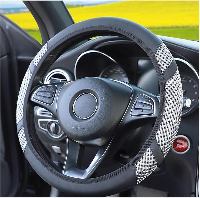 Car Steering Wheel Cover, Elastic Stretch Breathable Leather Vehicle Steering Wheel Protector, Automotive Interior Protective Accessories, Universal for SUV RV Truck (Blue Gray)