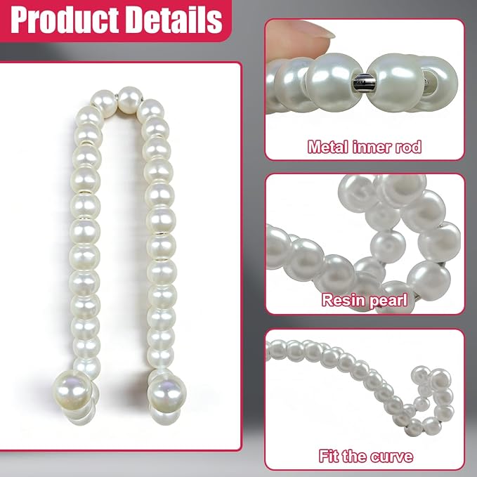 Elegant Pearl Car Seat Headrest Hook, Cute Automotive Seat Back Storage Hangers, Handbag & Purse Organizer Hook, Universal Vehicle Interior Decoration Accessories for Women Girls(4PCS)