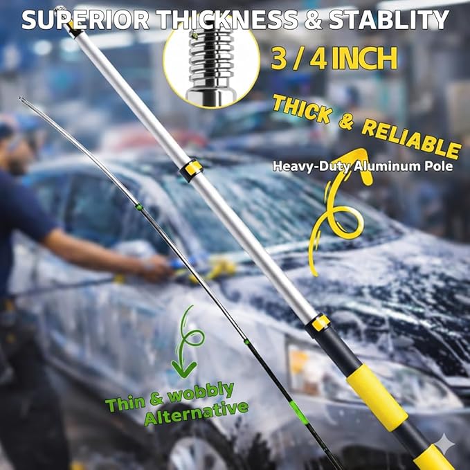 18FT Reach Car Wash Brush with Long Handle, Car Wash Kit with 4.6-12 Telescoping Pole, 20L Collapsible Bucket, Microfiber Cleaning Mop, Mitt, Window Squeegee for RV Truck SUV Boat Solar Pane Washing