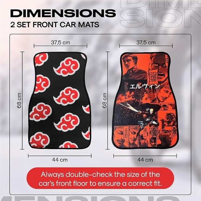 Anime Car Carpet Mat Set of 2 Front Design Automotive Accessories Interior All Weather Floor Mats Decor with Non Slip Black Anti Skid Backing (AkatXRedttan)