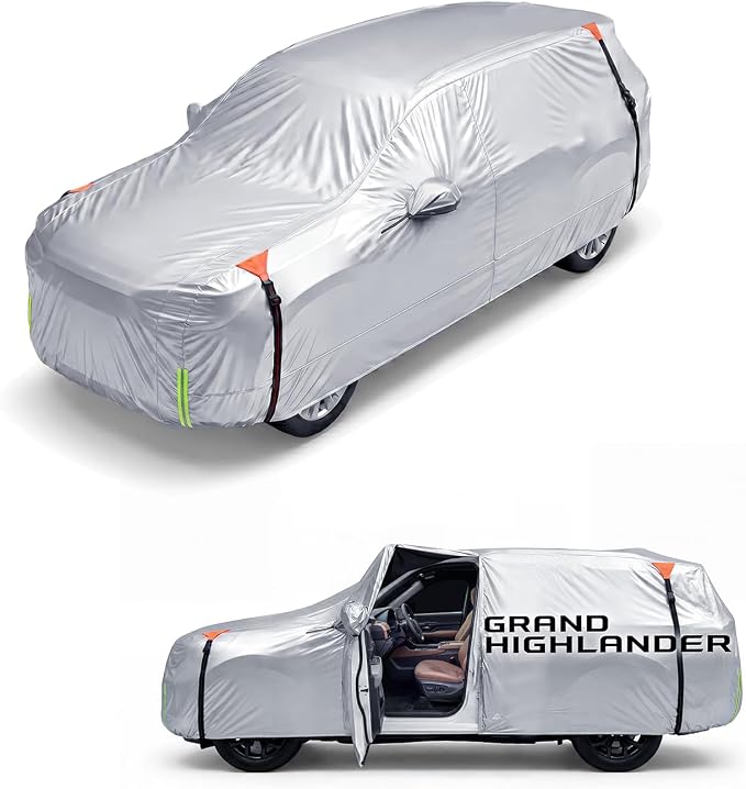 Wigoo Toyota Grand Highlander Car Cover Accessories 2024-2026, Custom Fit Waterproof All Weather Outdoor Indoor Full SUV Cover, Windproof Sun UV Rain Snow Dust Protection, Door Zipper