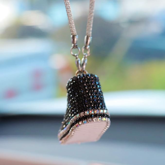 Bling Sneaker Shoe Sparkly Car Hanging Ornament, Cute Crystal Rear View Mirror Pendant, Diamond Rearview Mirror Charms, Lucky Car Interior Decor Accessories (Black)