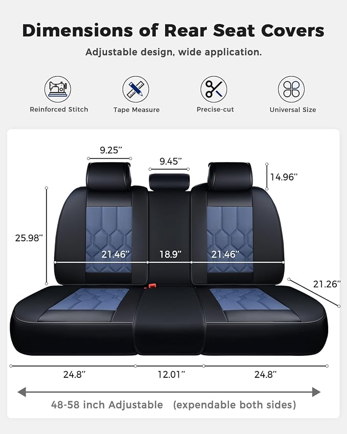 Huidasource Car Seat Covers, Universal Fit for Cars SUV Trucks, Black&Blue | Full Coverage Leather Seat Cover, Airbag, Cupholder Compatible, Seat Function Retain, Easy Install with Velcro