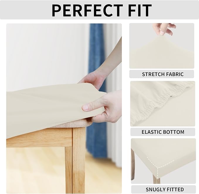 Easy-Going 100% Waterproof Seat Covers for Dining Room Chairs Set of 6, Stretch Chair Seat Slipcovers Protector Removable and Washable Kitchen Dining Chair Covers, Ivory