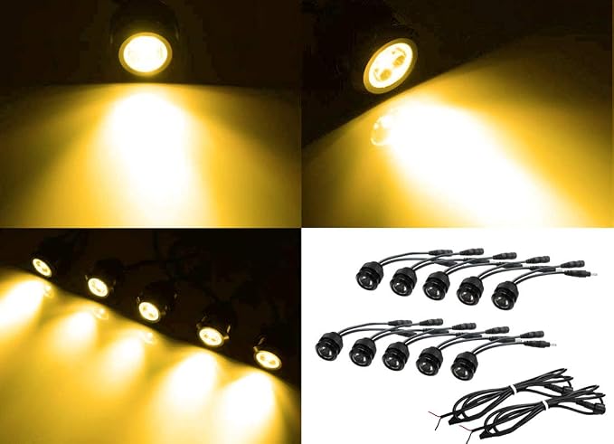 iJDMTOY 10pc Set Amber Yellow 30W High Power Flexible LED Lighting Kit Compatible With Car DRL/Driving Light or Undercar Puddle Ground Effect Lighting