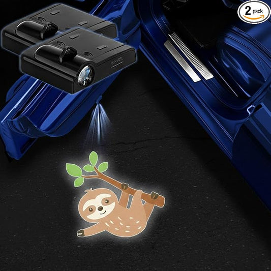 2PCS Sloth Car Door Lights Projector,Wireless LED Welcome Puddle Lights,Magnetic Logo Projector Door Light Decor Car Accessories Sloth Gifts for Women Men,Suitable for All Vehicles Motorcycle