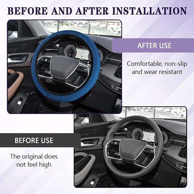 Elastic Stretch Steering Wheel Cover, Steering Wheel Cover, 15" Breathable Auto Steering Wheel Protector, Universal Car Accessories Comfortable Non-Slip Vehicle Steering Wheel Covers for Women Men