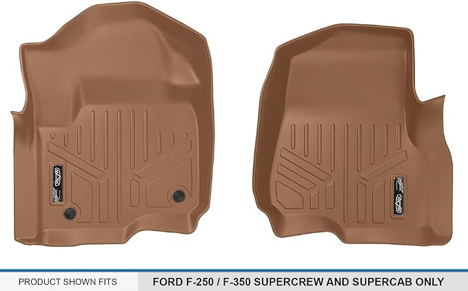 MAXLINER Floor Mats 1st Row Liner Set Tan for 2017-2018 Ford F-250/F-350 Super Duty Crew Cab or SuperCab