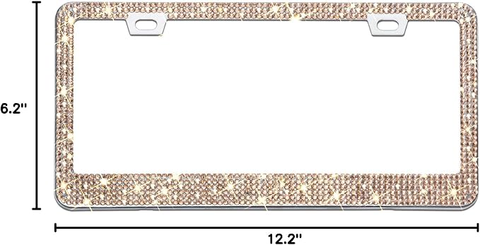 Bling License Plate Frame for Women, 1PCS Sparkly License Plate Frames| Over 1200 pcs 14 Facets Bedazzled Clear Glass Diamond Rhinestone Crystals w/Free Glitter Diamond Box (Champagne)