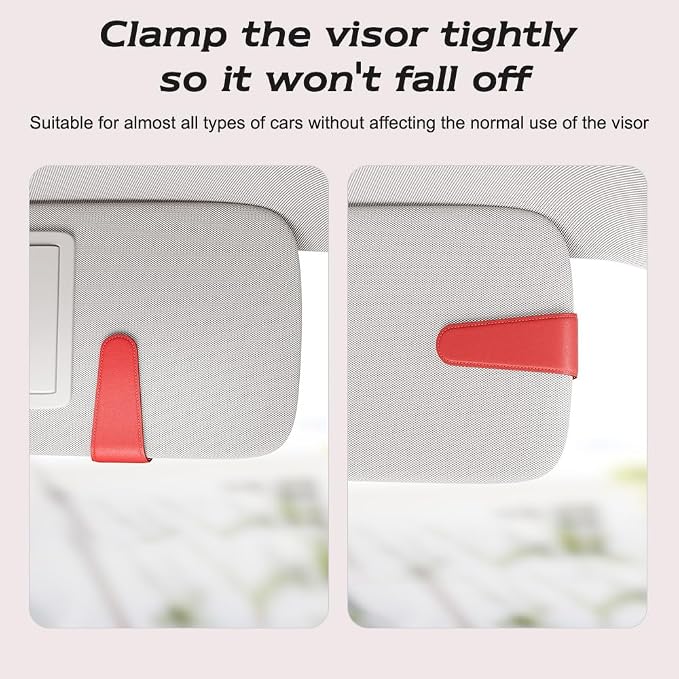 Sotfamily Sunglass Holder for Car Visor, Red, 2 Packs | Suede Cloth, Magnetic, Organizer for Car Accessories
