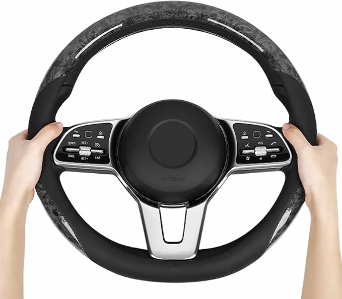 KAFEEK 16 inch Steering Wheel Cover for Ford F150 F250 Ram 4Runner Tacoma | Wood Grain Design with Microfiber Leather, Anti-Slip, Comfortable Grip, Easy to install