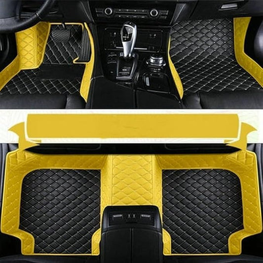 Custom Fit Car Floor Mats - Full Coverage Automotive Leather Floor Liners for Most Vehicles by MingyunSM (Black & Yellow)