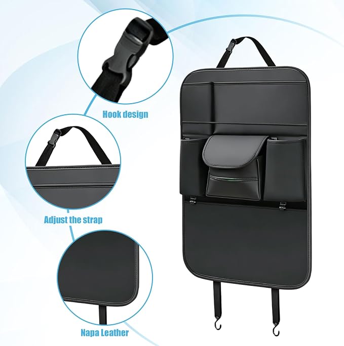 Car Backseat Organizer, Large Capacity Trunk Organizer for Cars, Detachable Automotive Back Seat Protector Kick Mat, Multi-Pocket Vehicle Seat Back Storage Bag, Car Accessories (Large)