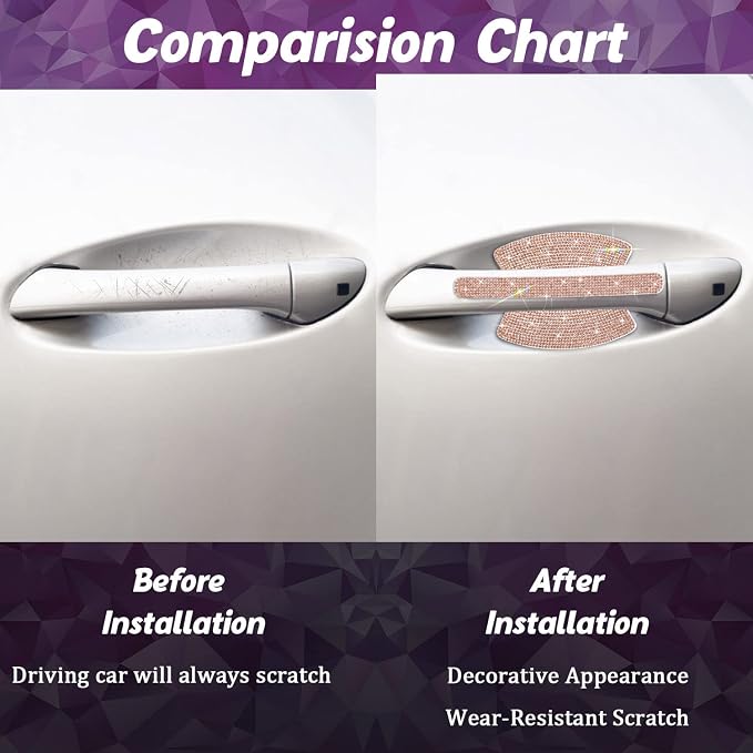 10PCS Car Door Handle Bling Rhinestones Stickers, New Champagne | Universal Auto Door Handle Safety Reflective Strips, Cute Girl's Decoration for Car