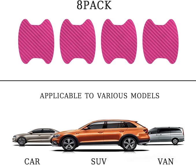 8PCS Car Door Handle Sticker, Carbon Fiber Anti-Scratches Car Door Cup Protector, Non-Marking Auto Door Handle Protective Film, Self-Adhesive Door Side Paint Protector for All Cars (Pink/8PCS)