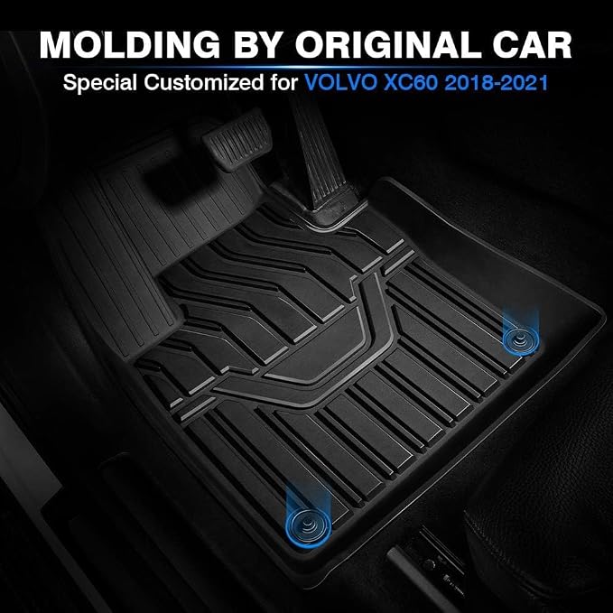 Mixsuper XC60 Floor mats-Floor mat for Volvo XC60 2018-2026(Not for Hybrid or PHEV),All Weather TPE Rubber Floor Liners Protection for XC60 Accessories,2 Row Anti-Slip Car Mats, Black