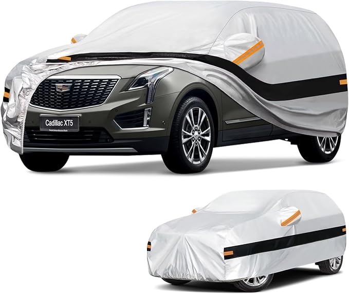 10 Layers SUV Car Cover Custom Fit for Cadillac XT5, SRX (2016-2026), Waterproof All Weather for Automobiles, Outdoor Full Cover Sun Dust Rain Protection with Cotton. Silver
