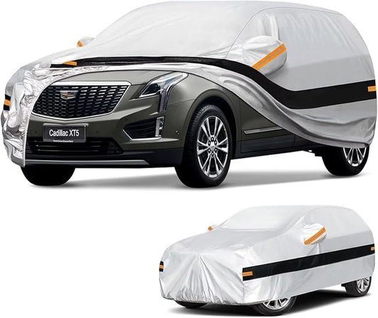 10 Layers SUV Car Cover Custom Fit for Cadillac XT5, SRX (2016-2026), Waterproof All Weather for Automobiles, Outdoor Full Cover Sun Dust Rain Protection with Cotton. Silver