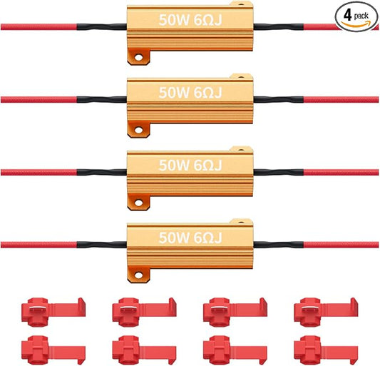 4Pcs 50W 6ohm Load Resistors for LED Turn Signals - Led Load Resistor Kit, Fix LED Bulb Hyper Flash, Fast Turn Signal Blinking Error Code, Durable Heat-Resistant Design (Gets Hot During Use) (4)
