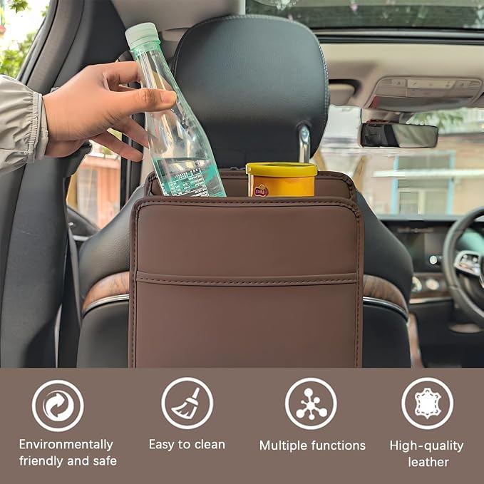 Zpana Car Seat Back Organizer, Leather Multipurpose Hanging Vehicle Backseat Headrest Storage Bag, Automotive Pouch Pocket Organizer for Kids & Adults, Universal for Truck SUV Sedan (White)
