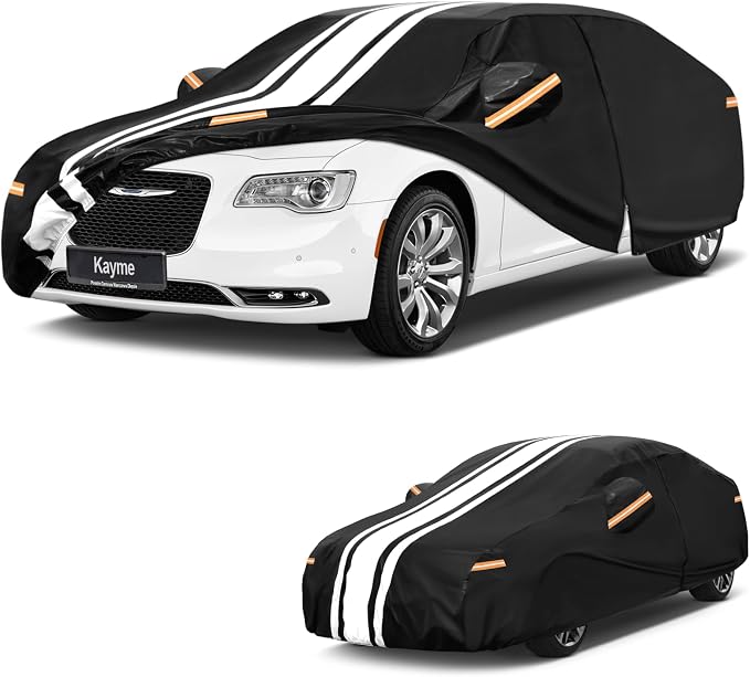 Kayme Heavy Duty Car Cover Custom Fit for Chrysler 300 (1998-2023), Outdoor Full Exterior Cover with Tape and Towel, Rain Snow Sun UV Protection.