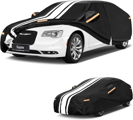 Kayme Heavy Duty Car Cover Custom Fit for Chrysler 300 (1998-2023), Outdoor Full Exterior Cover with Tape and Towel, Rain Snow Sun UV Protection.