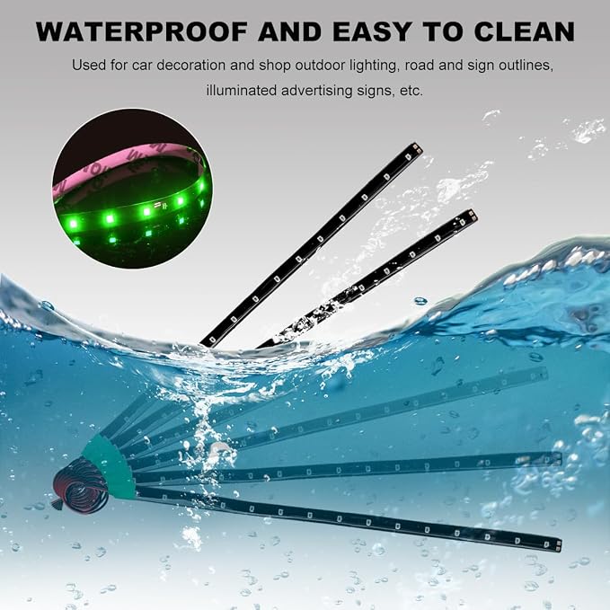 Wevdn 6 PCS 15 LED Strip Underbody Light, DC 12V 1Ft Flexible Underglow Car LED Light Strip with 6 Inch Wire, Waterproof LED Interior Exterior Decoration for Car Truck Motorcycle (Green)