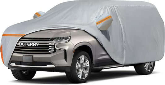 Car Cover for 2007-2026 Chevrolet Tahoe/Cadillac Escalade/GMC Yukon, Waterproof Custom-fit All Weather Sun Rain UV Dust Snow Protection Outdoor Car Cover with Door Zipper and Cotton Lining-Grey