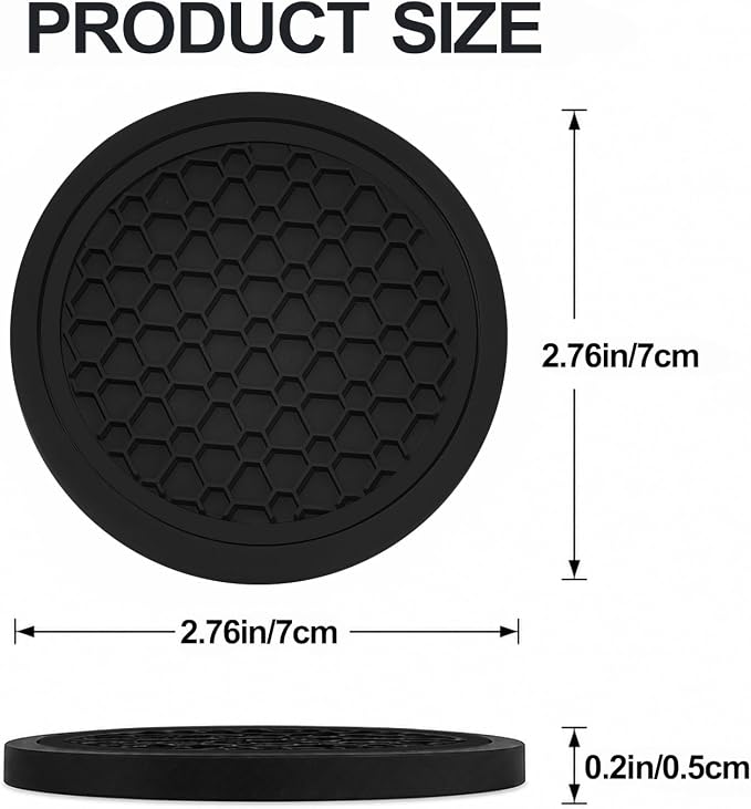 4PCS Car Cup Holder Coasters - 2.75 Inch Non-Slip Insert Water Bottle Holder Pads, Dustproof Automotive Interior Accessories Mat, Universal for Vehicles, Trucks, RVs (Black)