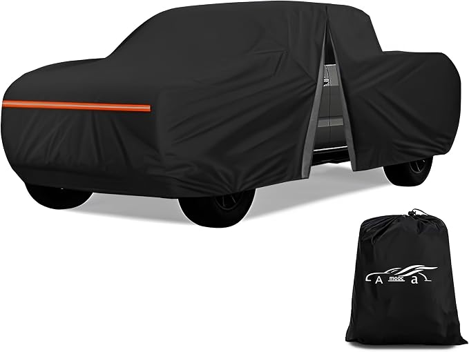 Amooca Heavy-Duty Car Covers Waterproof Sun-Proof All Weather for Automobiles Snow Cover 420D with Door Zipper Cotton Lining Universal Fit for Compact Pickup Truck Length 16.4-18ft