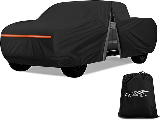 Amooca Heavy-Duty Car Covers Waterproof Sun-Proof All Weather for Automobiles Snow Cover 420D with Door Zipper Cotton Lining Universal Fit for Compact Pickup Truck Length 16.4-18ft