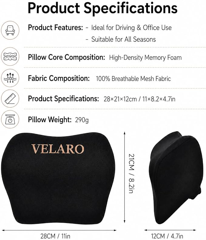 Car Neck Pillow for Driving- Breathable Full Mesh Memory Foam Headrest Cushion -Ergonomic Cervical Support for Long Drives - Black