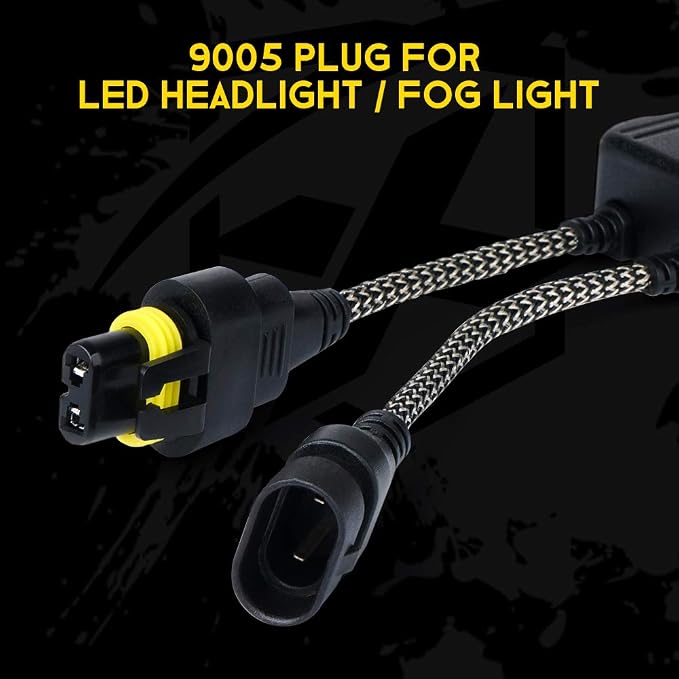 9005 LED Canbus Decoder Anti Flicker Error Free Harness for Headlight Bulb | Premium Nylon Braided Cable, Heat-Resistant, Plug N Play, Pack of 2