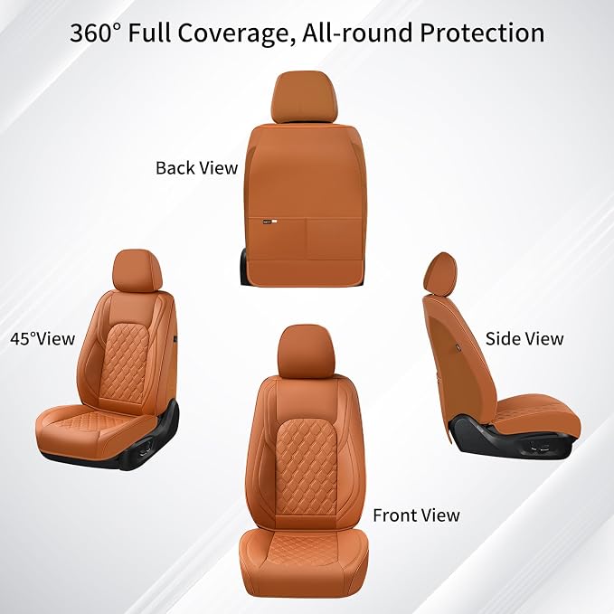 Huidasource Front Truck Seat Covers Fit for Ford F150 2015-2026&F250 F350 F450 2017-2026 All Cab XL XLT Lariat King Ranch Platinum, Waterproof Leather Automotive Car Seat Cover(Front Pair/Brown)