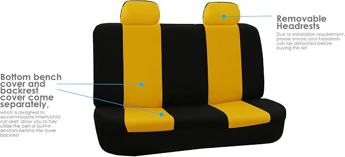 FH Group Car Seat Covers Full Set Cloth - Universal Fit Automotive Seat Covers, Low Back Front Seat Covers, Solid Back Seat Cover, Washable Car Seat Cover for SUV, Sedan and Van Yellow