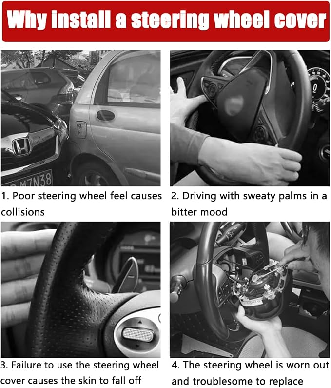 Osilly 15 Inch Car Leather Steering Wheel Cover, Automotive Accessories Elastic Breathable Anti-Slip Soft Wheel Protector Fits Men and Women, Suitable for SUVs, Trucks, Vehicles and RVs (Gray)