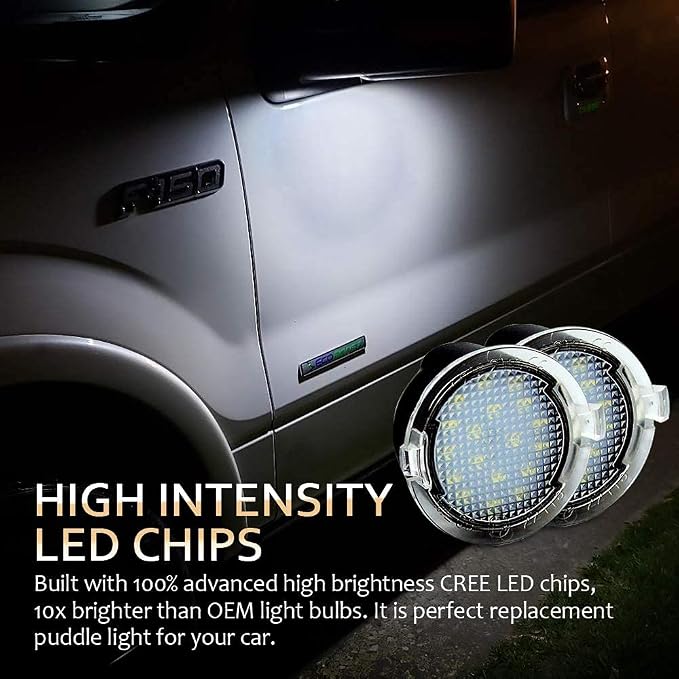 D-Lumina Side Mirror Puddle Lights Assembly Compatible with F150 Explorer Expedition Flex Edge Fusion Taurus, Under Mirror Puddle LED Lamp 6000K White 2-Pieces