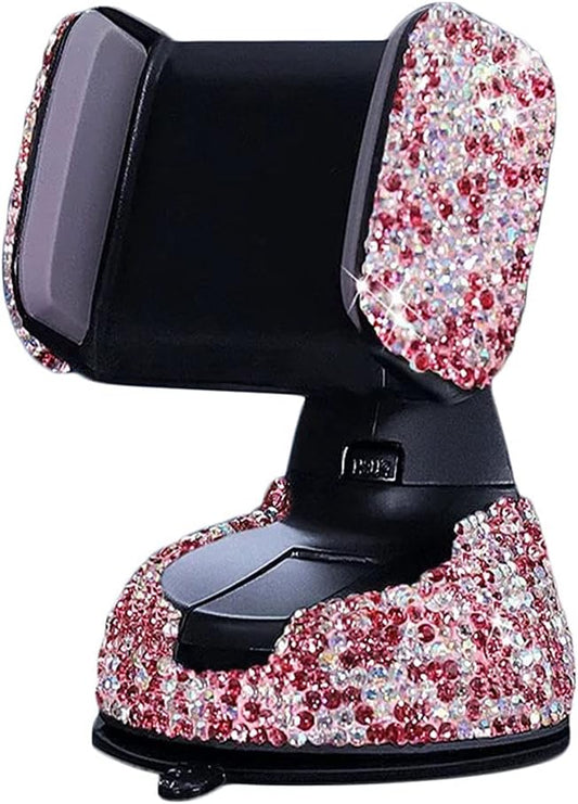 SUNCARACCL Bling Car Phone Holder, 360°Adjustable Crystal Auto Phone Mount Universal Rhinestone Car Stand Phone Holder Car Accessories for Windshield Dashboard and Air Outlet (Pink)