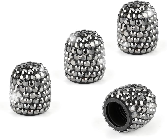 JUSTTOP 4 Pack Handmade Crystal Rhinestone Tire Valve Stem Caps, Universal for Cars, Trucks and Motorcycles - Glossy Black