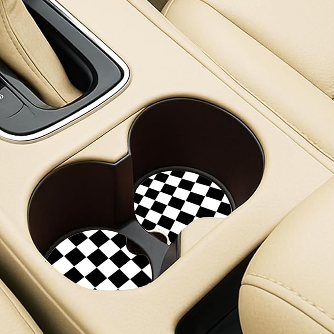 Ceramic Car Coasters – Absorbent Car Cup Holder Coaster Set for Women, Cute Aesthetic Car Accessories for Girls, 2 Pack (Black)