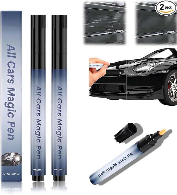All Cars Magic Pen,Scratch Remover Pen,Black Car Paint Scratch Repair 2pcs | Quick Fix for Scratches and Paint, Fits All Car Colors,Lightweight and Fast,Long-Lasting,Effective Performance