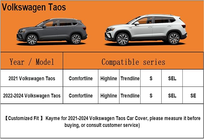 Kayme 7 Layers SUV Car Cover Custom Fit for Volkswagen VW Taos(2021-2025) Waterproof All Weather for Automobiles, Outdoor Full Cover Rain Sun UV Protection.Black